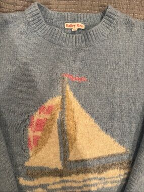 Bailey Rose Women's Light Blue Sailboat Knit Sweater